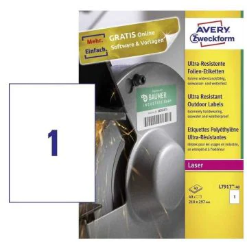 Étiquettes ultra résistantes A4 - 210 x 297 mm AVERY Lot de 40