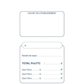 FICHE REPAS Bloc Autocopiant Dupli - 150 x 80 mm Addition restaurant COGIR 1974