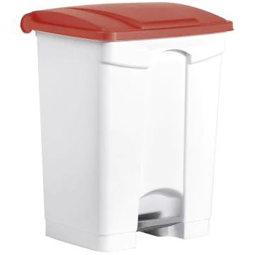 Photo Poubelle à pédale avec couvercle - 70 litres - Blanc/Rouge HELIT H2402225