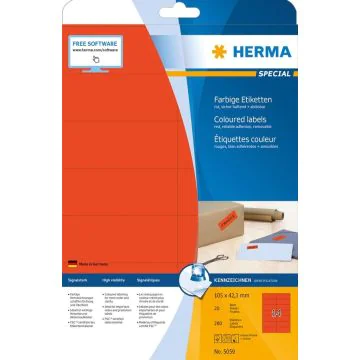 5059 HERMA  Étiquettes adhésives - Multi-usages - 105,0 x 42,3 mm. - Rouge