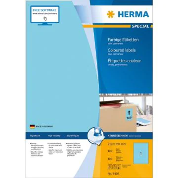 4403 HERMA : Étiquettes adhésives - Multi-usages - 210 x 297 mm - Bleu