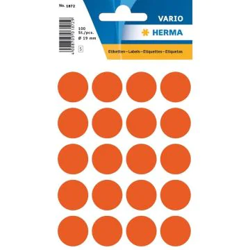 HERMA 1872 : Lot de 100 étiquettes adhésives rondes - 19,0 mm - Rouge