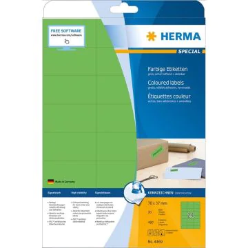 4469 HERMA  Étiquettes adhésives - Multi-usages - 70,0 x 37,0 mm. - Vert