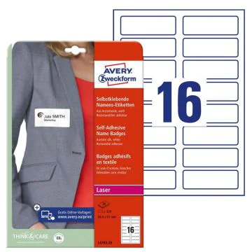 Etiquettes Badges pour Textile - Blanc - 88.9 x 30 mm AVERY Lot de 320 image