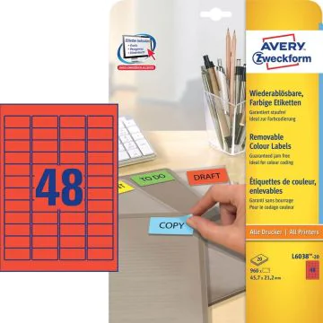 Mini-étiquettes - 45,7 x 21,2 mm - Rouge : AVERY Lot de 960 Visuel