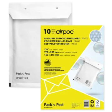 Lot de 10 Pochettes d'expédition matelassées - Blanc - 170 x 225 mm : MAIL MEDIA Visuel