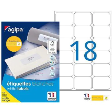 Photo Étiquettes adhésives 63,5 x 46,6 mm - Blanc  AGIPA 100981