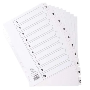 Jeu de 10 Intercalaires numériques en carte blanche - 1 à 10 - 223 x 297 mm : EXACOMPTA