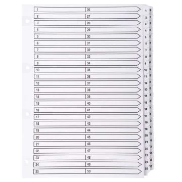 Jeu de 50 Intercalaires numériques en carte - 1 à 50 - 223 x 297 mm : EXACOMPTA