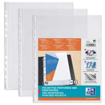 Lot de 10 Pochettes perforées en PP 0,09 mm - 210 x 297 mm : OXFORD Image