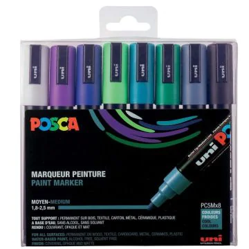 Etui de 8 Marqueurs peinture Posca PC 5M Couleurs froides UNI-BALL