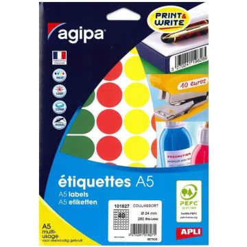 Photo Pastilles adhésives rondes - 24 mm - Assortiment AGIPA