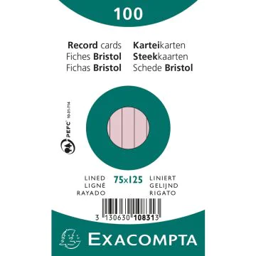 Photo Fiches Bristol lignées - 75 x 125 mm - Rose EXACOMPTA 10831X