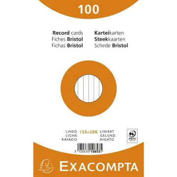 Photo Fiches Bristol lignées - 125 x 200 mm - Assortiment EXACOMPTA 10853X
