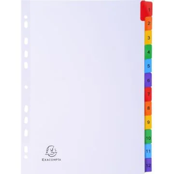 Photo Jeu de 12 Intercalaires numériques avec touches couleurs - 1 à 12 - 225 x 297 mm EXACOMPTA Image