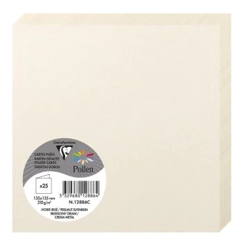 Photo Cartes double en papier - 135 x 135 mm - Ivoire Irisé CLAIREFONTAINE Pollen Lot de 25