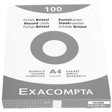 Photo Fiches Bristol quadrillées - 210 x 297 mm - Blanc EXACOMPTA Image