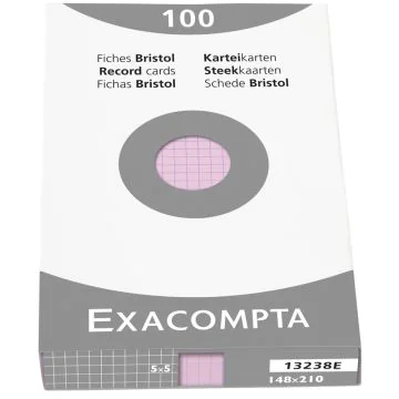 Photo Fiches Bristol quadrillées - 148 x 210 mm - Rose EXACOMPTA Image