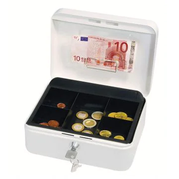 Photo Caissette à monnaie avec clip - Blanc - 200 x 160 x 90 mm : WEDO ouvert