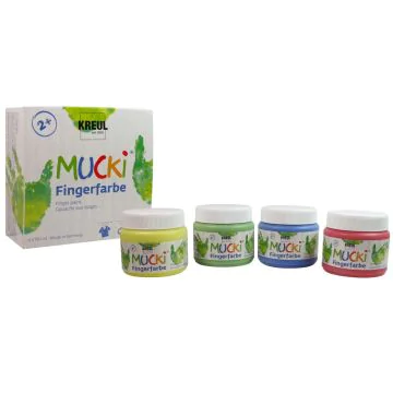 Photo C. KREUL : Lot de 4 gouaches aux doigts  MUCKI - 150 ml - Assortiment 4 couleurs