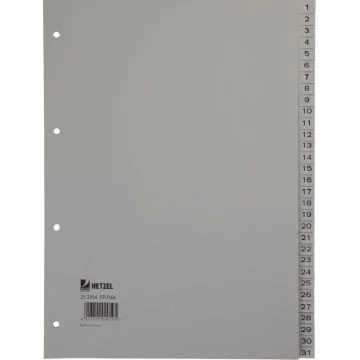 Photo HETZEL : Jeu de 31 intercalaires à chiffres en plastique - 226 x 297 mm