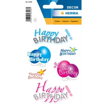Photo HERMA : Lot de 18 stickers en papier - Happy Birthday - 3408
