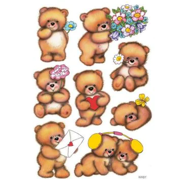 Photo HERMA : Lot de 24 stickers en papier - Ours avec fleurs - 3578