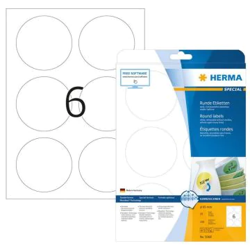 Photo HERMA 5068 : Étiquettes adhésives blanches - Multi-usages - Diamètre 85,0 mm