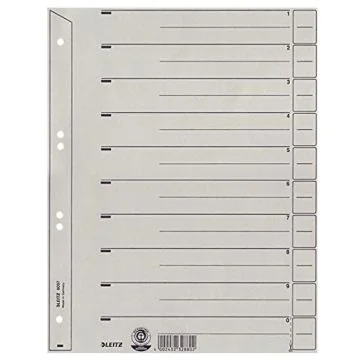 Photo LEITZ : Lot de 100 intercalaires en carton - 223 x 300 mm - Gris 