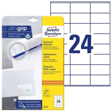 Photo Étiquettes adhésives - 70 x 36 mm - Blanc AVERY Office and Home