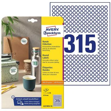 Photo Étiquettes adhésives amovibles - Diamètre 10 mm - Blanc AVERY