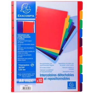 Photo Jeu de 10 intercalaires pour protège-documents amovibles EXACOMPTA Kreacover 