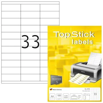 Photo Étiquettes adhésives blanches - 70 x 25,4 mm : TOP STICK Lot de 3300