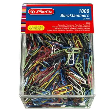 Photo Boite de 1000 trombones en métal plastifié - 26 mm : HERLITZ  8859134