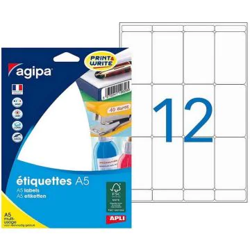 Étiquettes adhésives - 56 x 34 mm - Blanc : AGIPA Lot de 192 