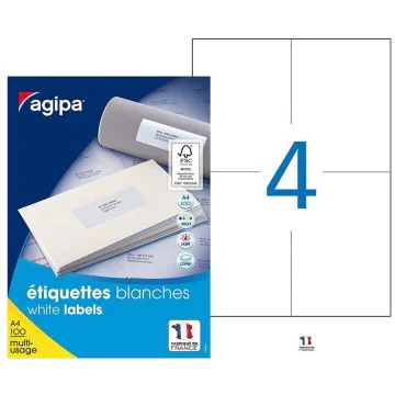 Photo Étiquettes adhésives blanches - 105 x 148,5 mm : AGIPA 