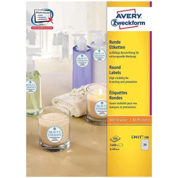 Etiquettes adhésives de marquage - Diamètre 40 mm - Blanc AVERY Photo