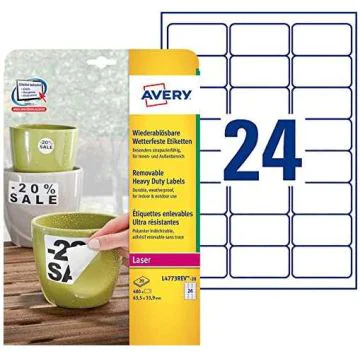 Photo Étiquette ultra résistante amovible 63,5 x 33,9 mm AVERY L4773REV-20 
