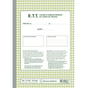 Photo Cahier d'enregistrement du Temps de Travail - RTT EXACOMPTA Image