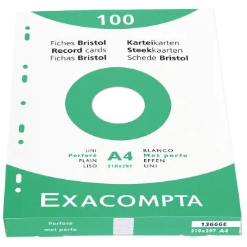 Photo Fiches bristol Unies et perforées - 210 x 297 mm - Blanc EXACOMPTA Image