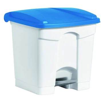 Photo Poubelle à pédale avec couvercle - 30 litres - Blanc/Bleu : HELIT H2402034 