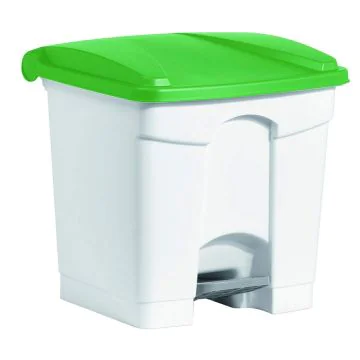 Photo Poubelle à pédale avec couvercle - 30 litres - Blanc/Vert : HELIT H2402051