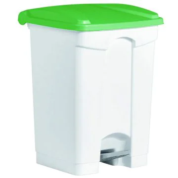 Photo Poubelle à pédale avec couvercle - 45 litres - Blanc/Vert : HELIT H2402151