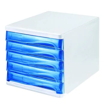 Photo Bloc de rangement - 5 tiroirs - Blanc/Bleu transparent : HELIT H6129430