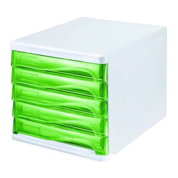 Photo Bloc de rangement - 5 tiroirs - Blanc/Vert transparent : HELIT H6129450