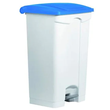 Photo Poubelle à roulettes avec couvercle - 90 litres - Blanc/Bleu : HELIT H2402334