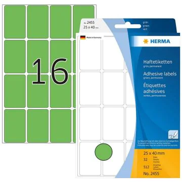 Photo HERMA 2455 : Lot de 512 étiquettes - 25,0 x 40,0 mm - Vert