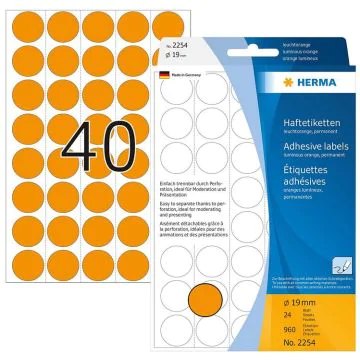 Photo HERMA : Lot de 960 étiquettes adhésives rondes - 19,0  mm - Orange fluo