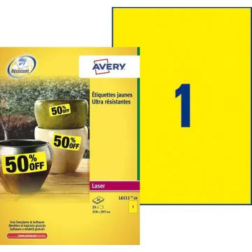 Photo Étiquettes ultra résistantes - 210 x 297 mm - Jaune AVERY 