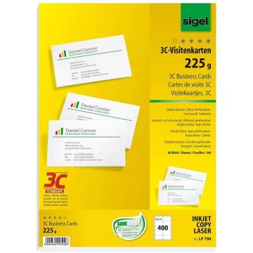Photo SIGEL : Lot de 400 cartes de visite 3C extra blanches LP796 - 225 g